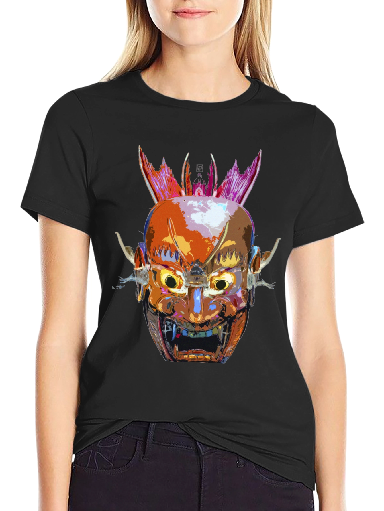 Demon Mask Graphic Tee - Edgy Streetwear