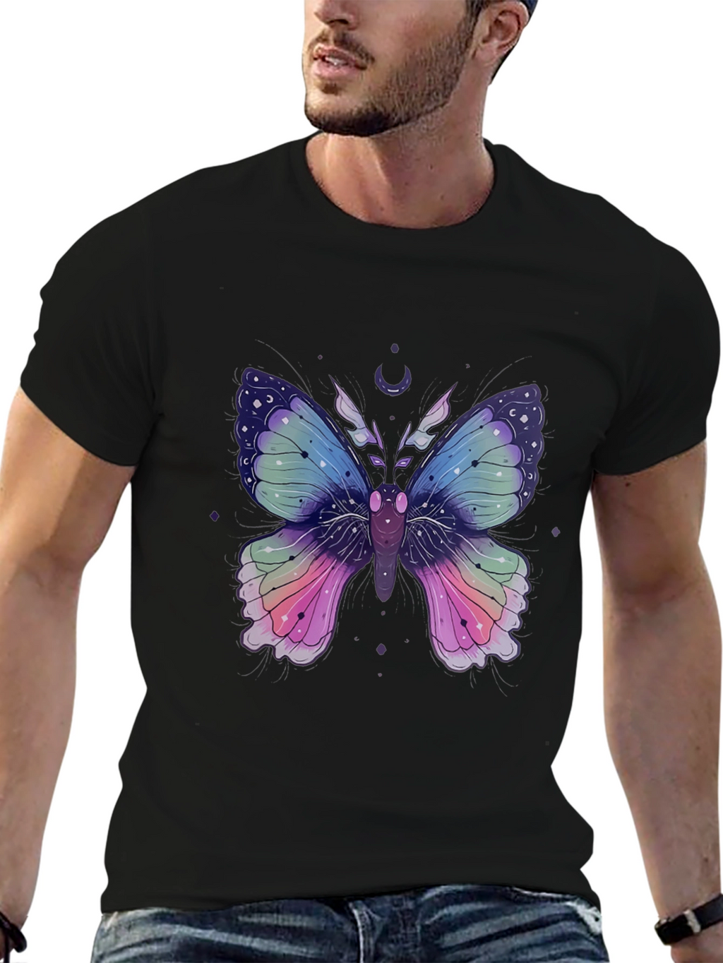 Mystic Moon Butterfly Graphic Tee - Stylish Mens T-Shirt