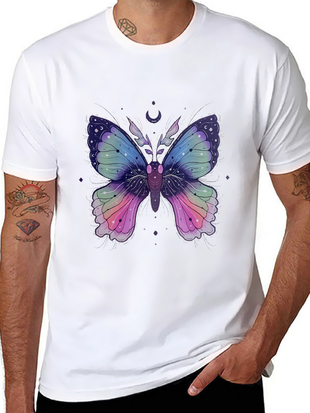 Mystic Moon Butterfly Graphic Tee - Stylish Mens T-Shirt