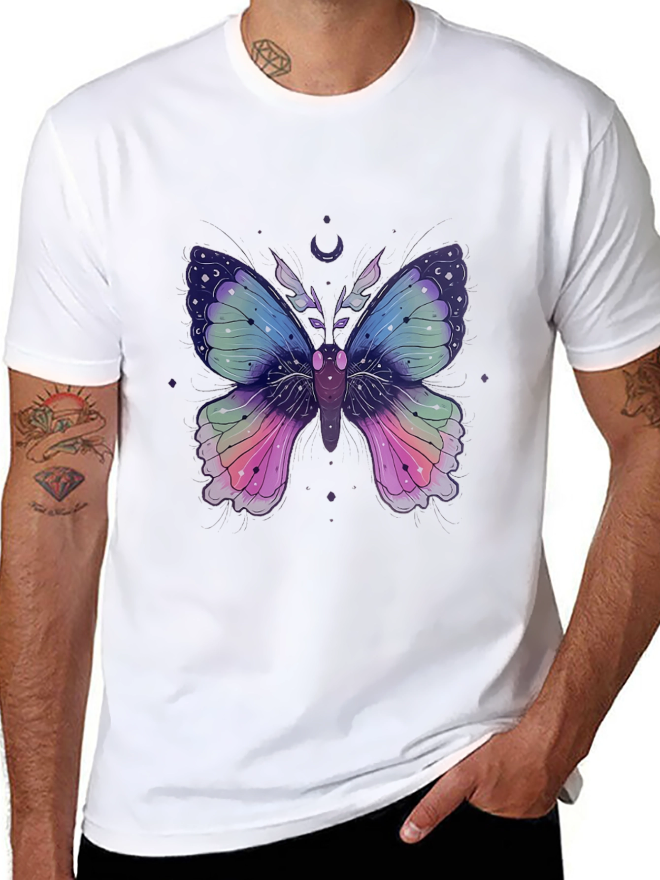 Mystic Moon Butterfly Graphic Tee - Stylish Mens T-Shirt