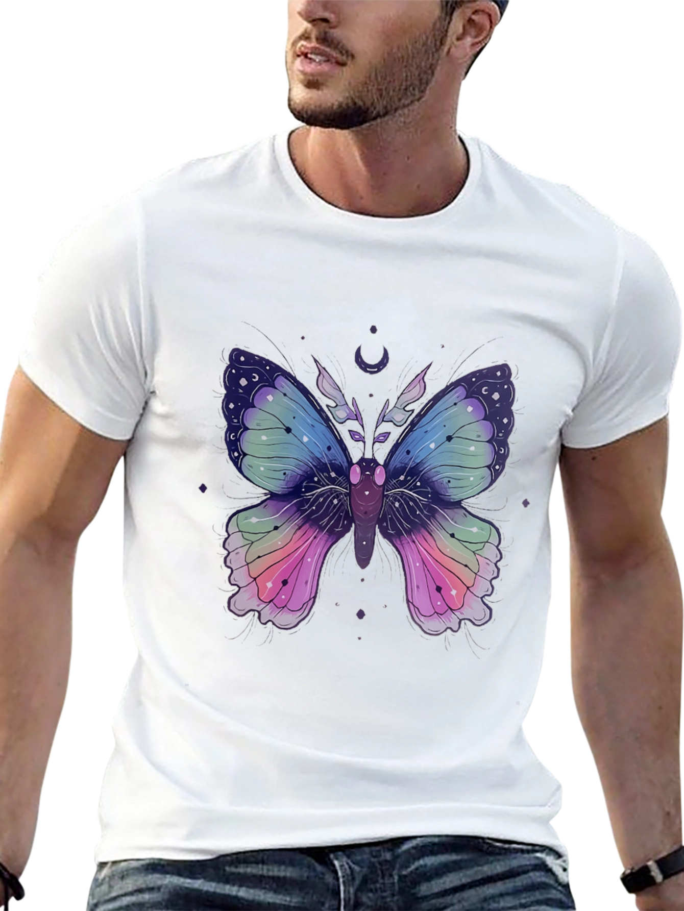 Mystic Moon Butterfly Graphic Tee - Stylish Mens T-Shirt