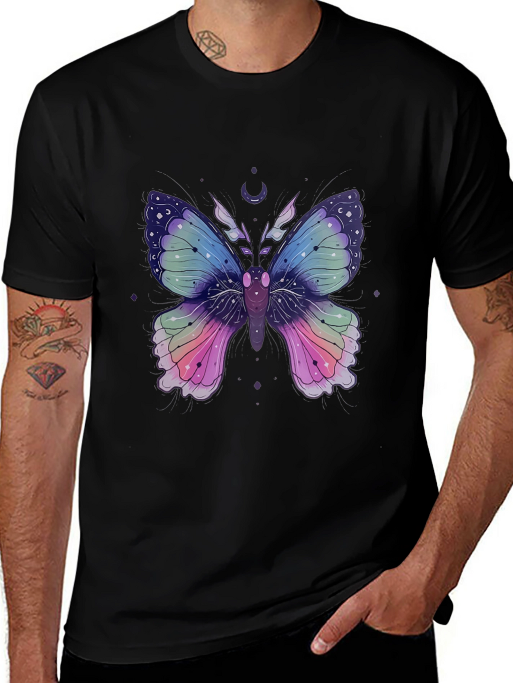 Mystic Moon Butterfly Graphic Tee - Stylish Mens T-Shirt