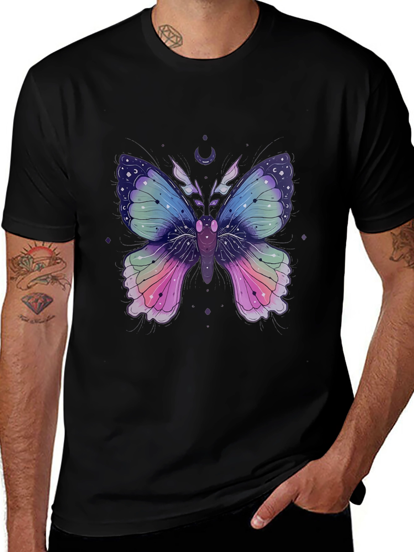 Mystic Moon Butterfly Graphic Tee - Stylish Mens T-Shirt