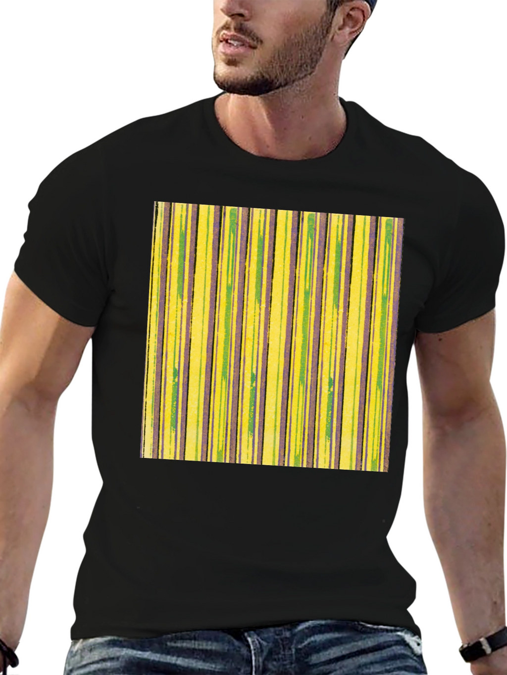 Striped T-Shirt in Yellow Green and Purple