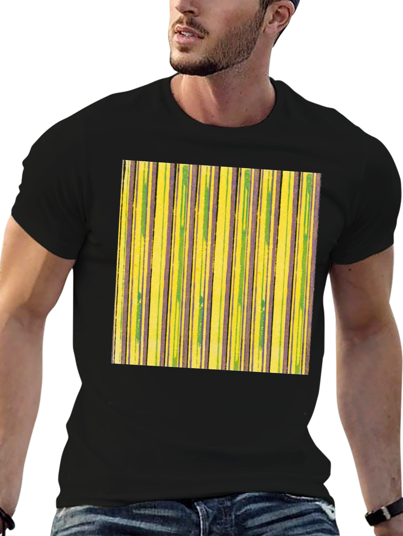 Striped T-Shirt in Yellow Green and Purple