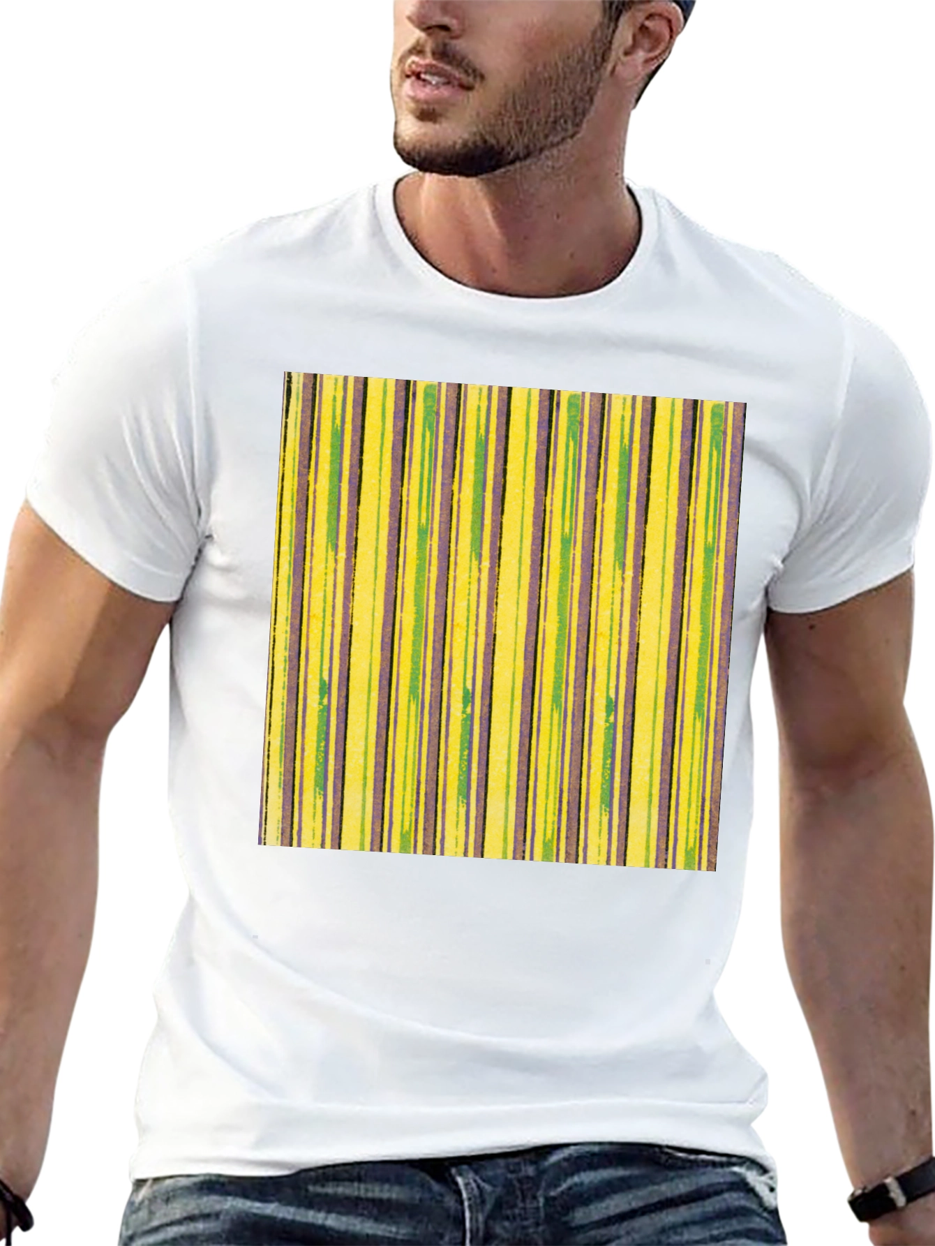 Striped T-Shirt in Yellow Green and Purple