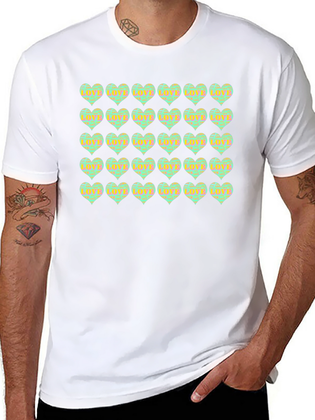 Love Hearts Pattern Black T-Shirt