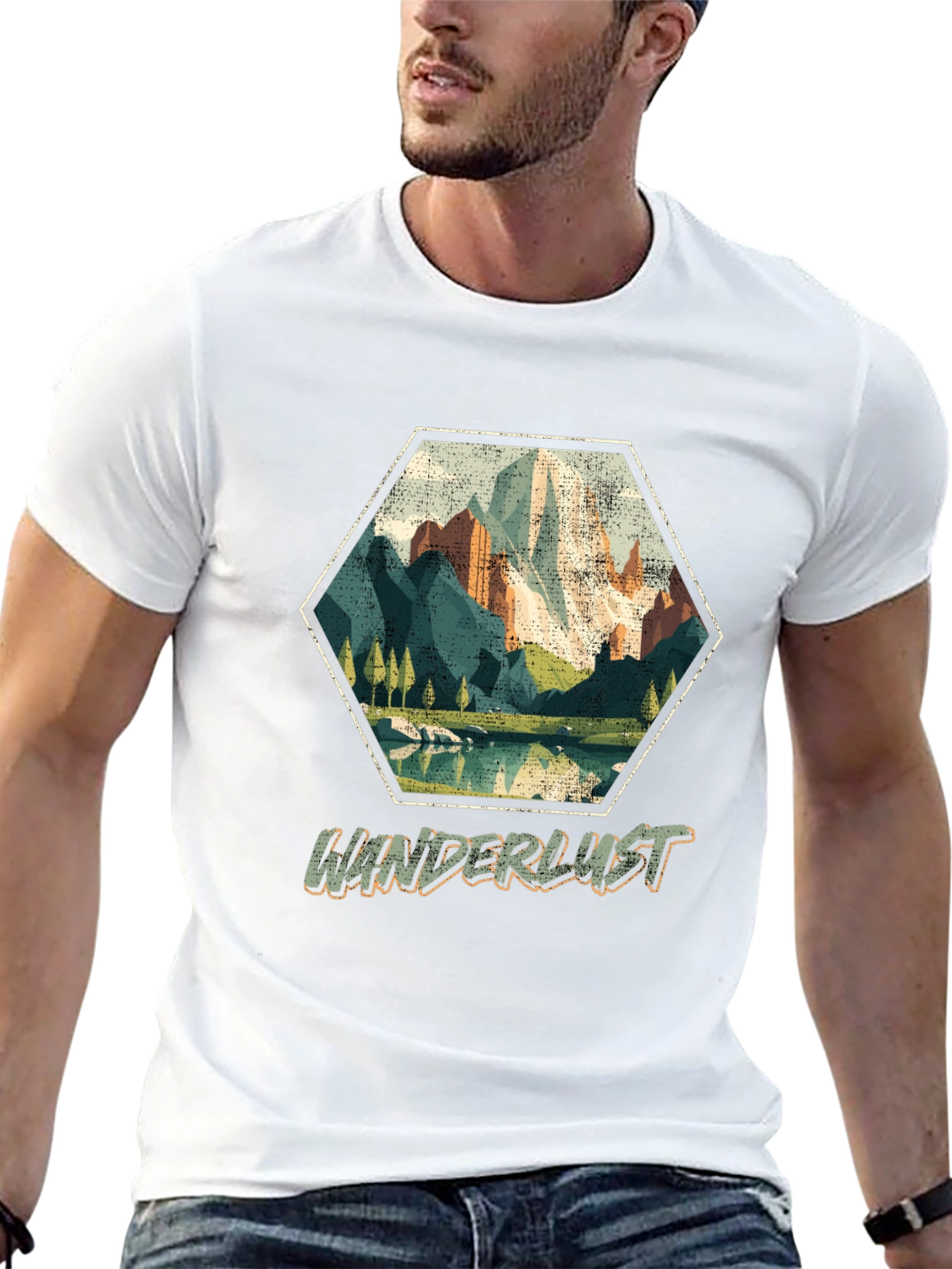 Wanderlust Mountain Hex Graphic T-Shirt