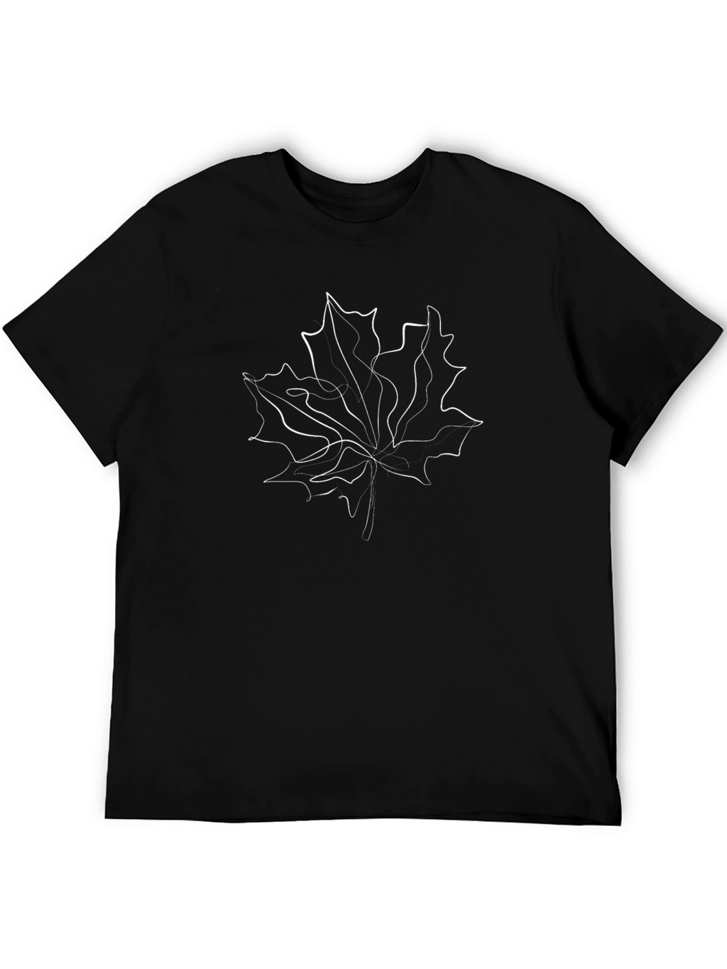 Maple Leaf Line Art Black T-Shirt