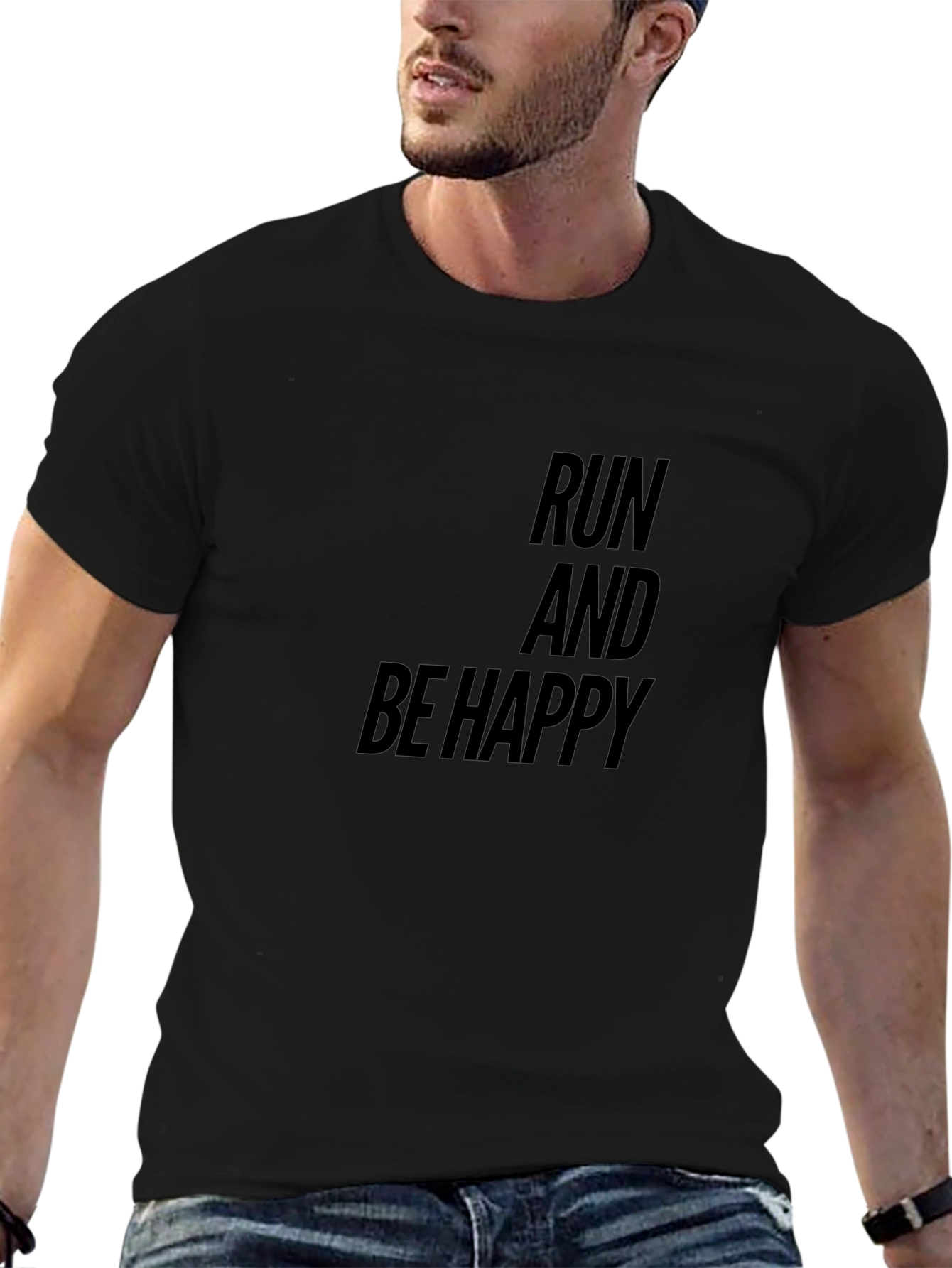 Run and Be Happy Black Graphic Tee