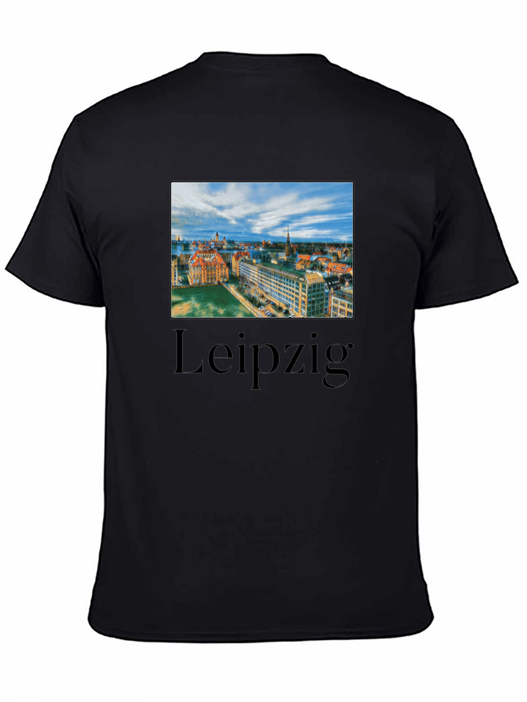 Leipzig Cityscape Graphic Tee - Black Cotton T-Shirt
