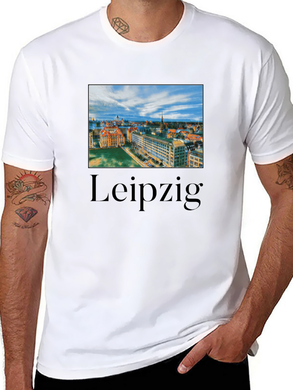 Leipzig Cityscape Graphic Tee - Black Cotton T-Shirt