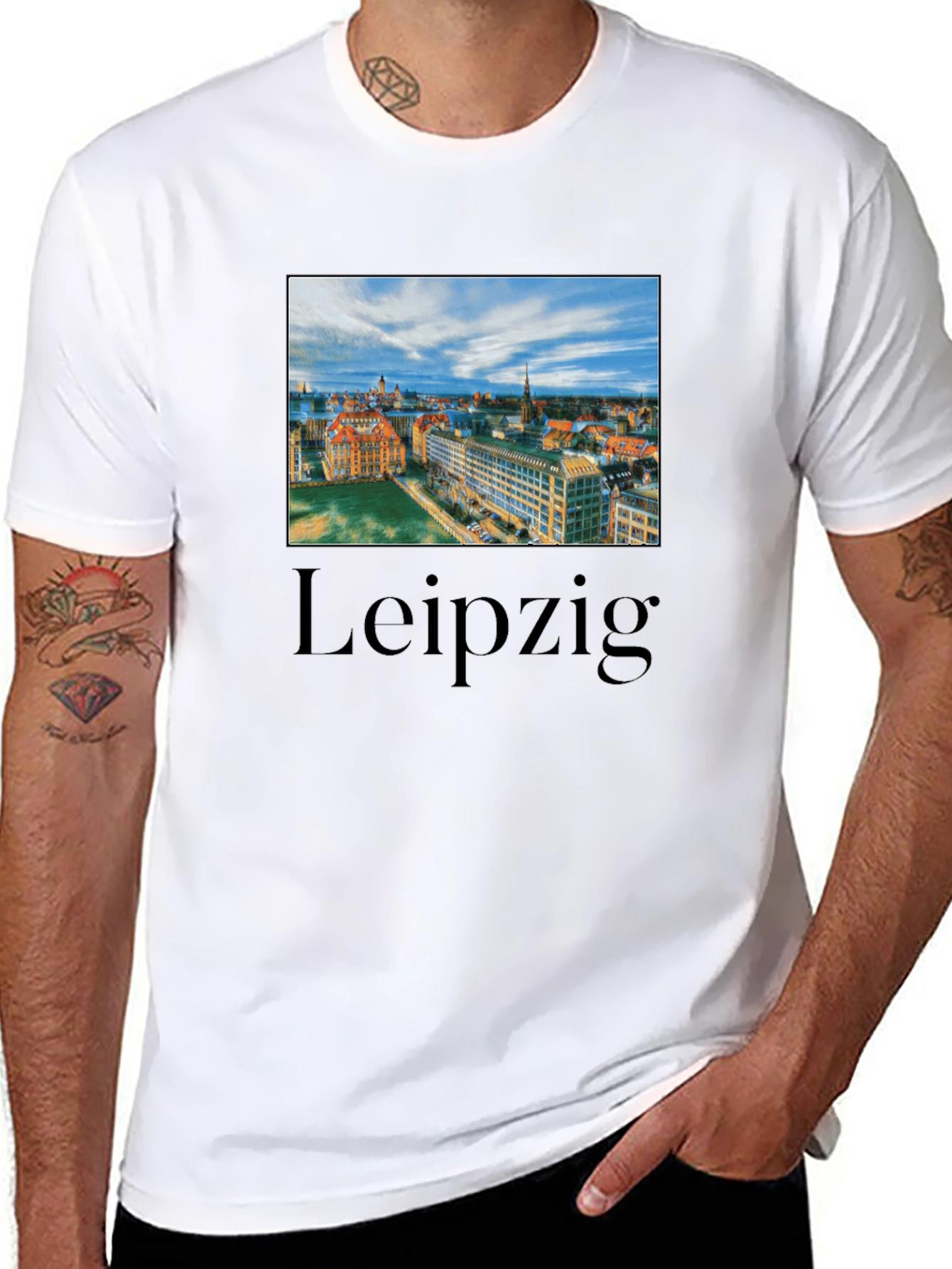 Leipzig Cityscape Graphic Tee - Black Cotton T-Shirt