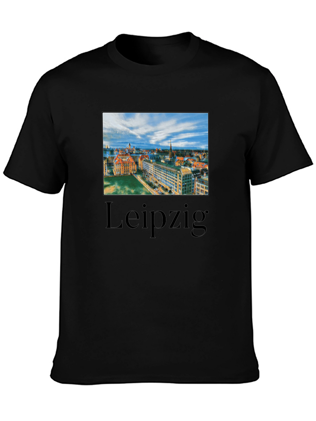 Leipzig Cityscape Graphic Tee - Black Cotton T-Shirt