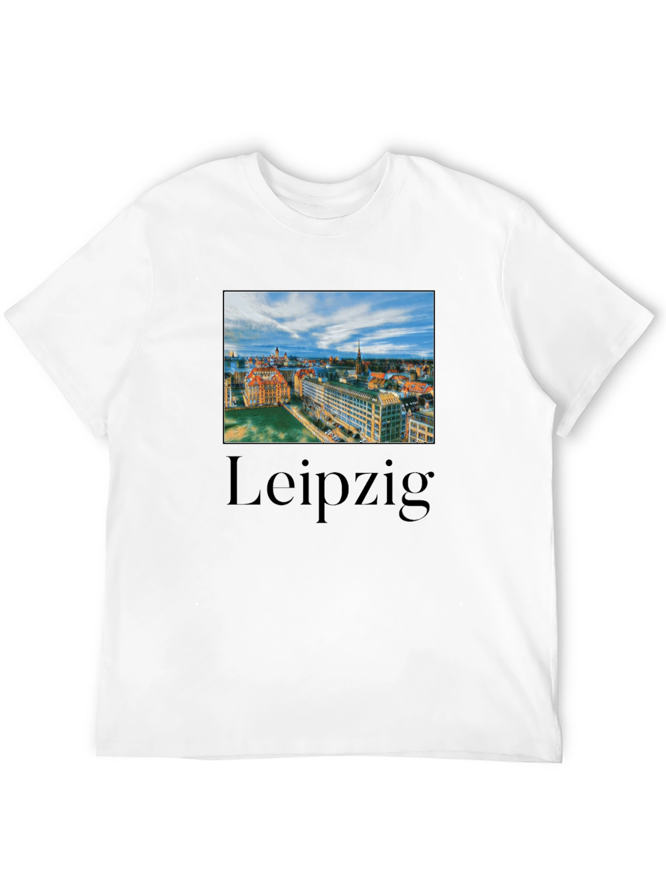 Leipzig Cityscape Graphic Tee - Black Cotton T-Shirt
