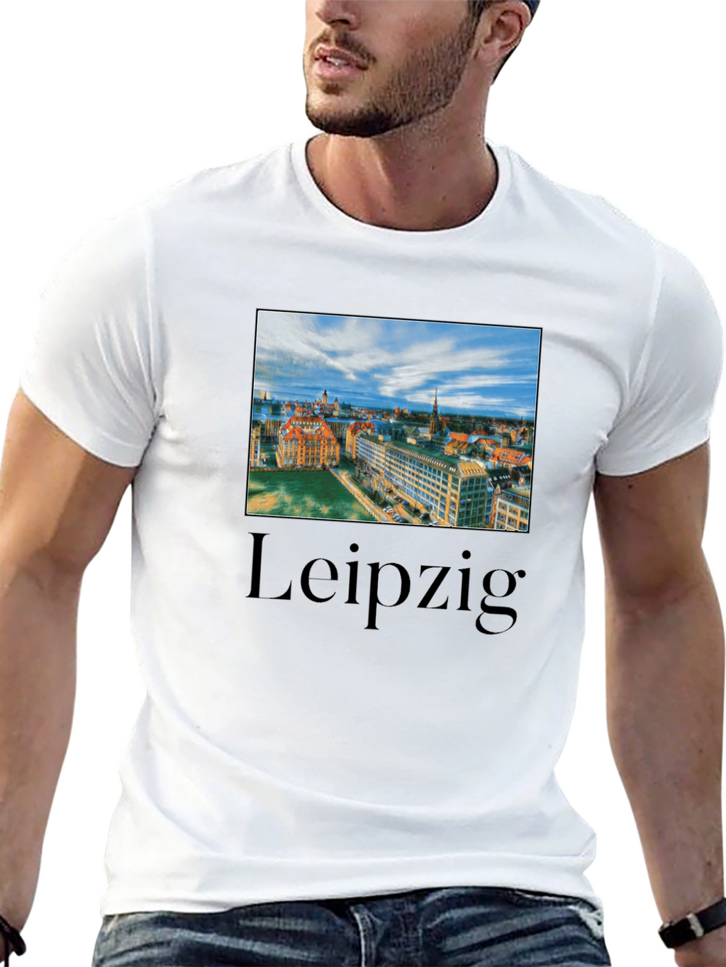 Leipzig Cityscape Graphic Tee - Black Cotton T-Shirt