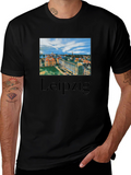 Leipzig Cityscape Graphic Tee - Black Cotton T-Shirt