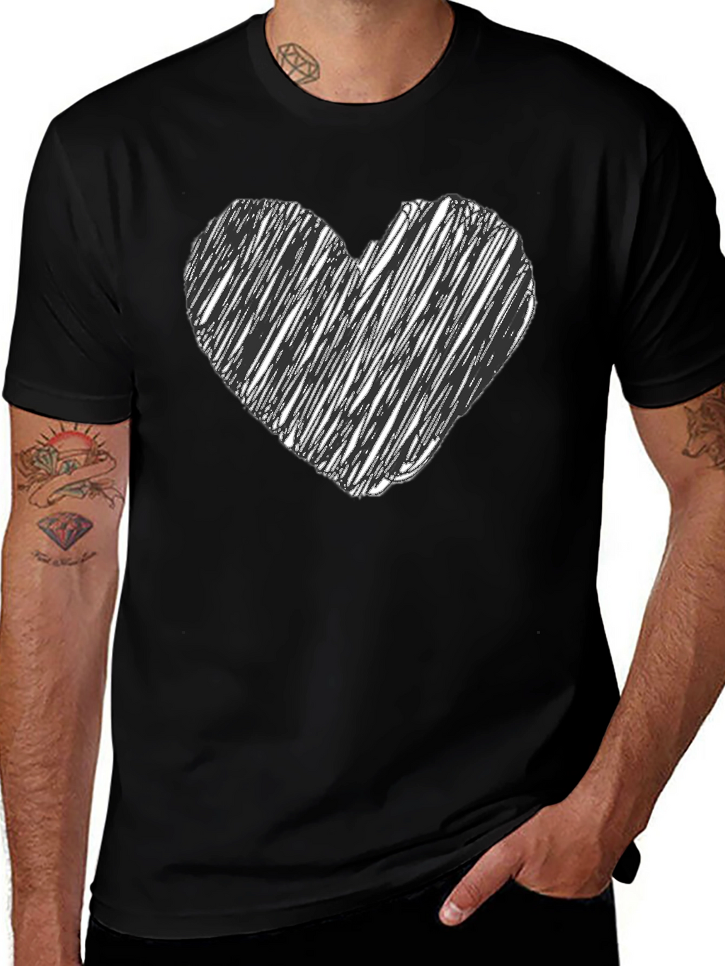 Heart Scribble Tee - Black Unisex Cotton T-Shirt