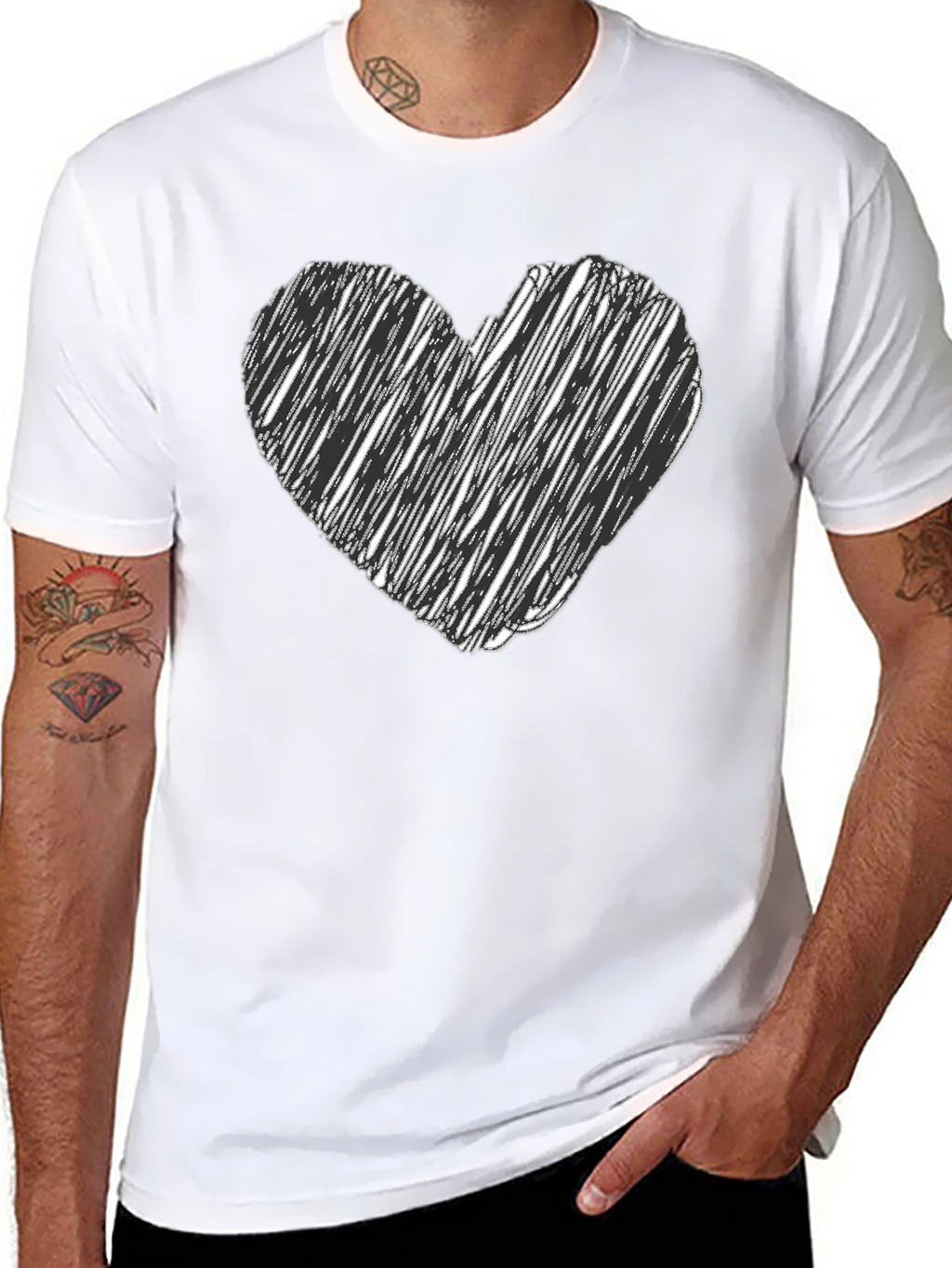 Heart Scribble Tee - Black Unisex Cotton T-Shirt