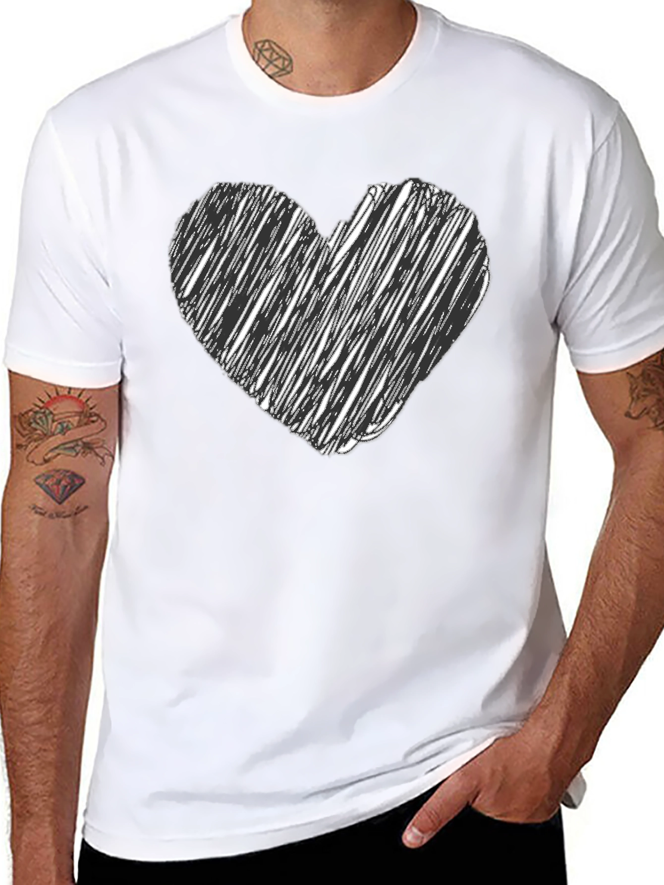 Heart Scribble Tee - Black Unisex Cotton T-Shirt
