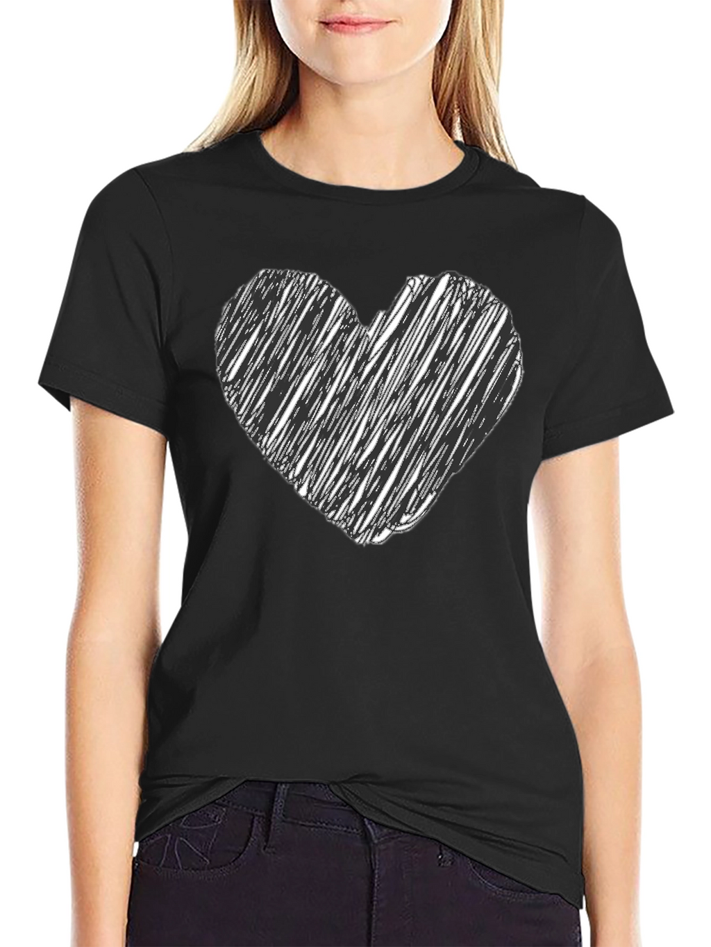 Heart Scribble Tee - Black Unisex Cotton T-Shirt