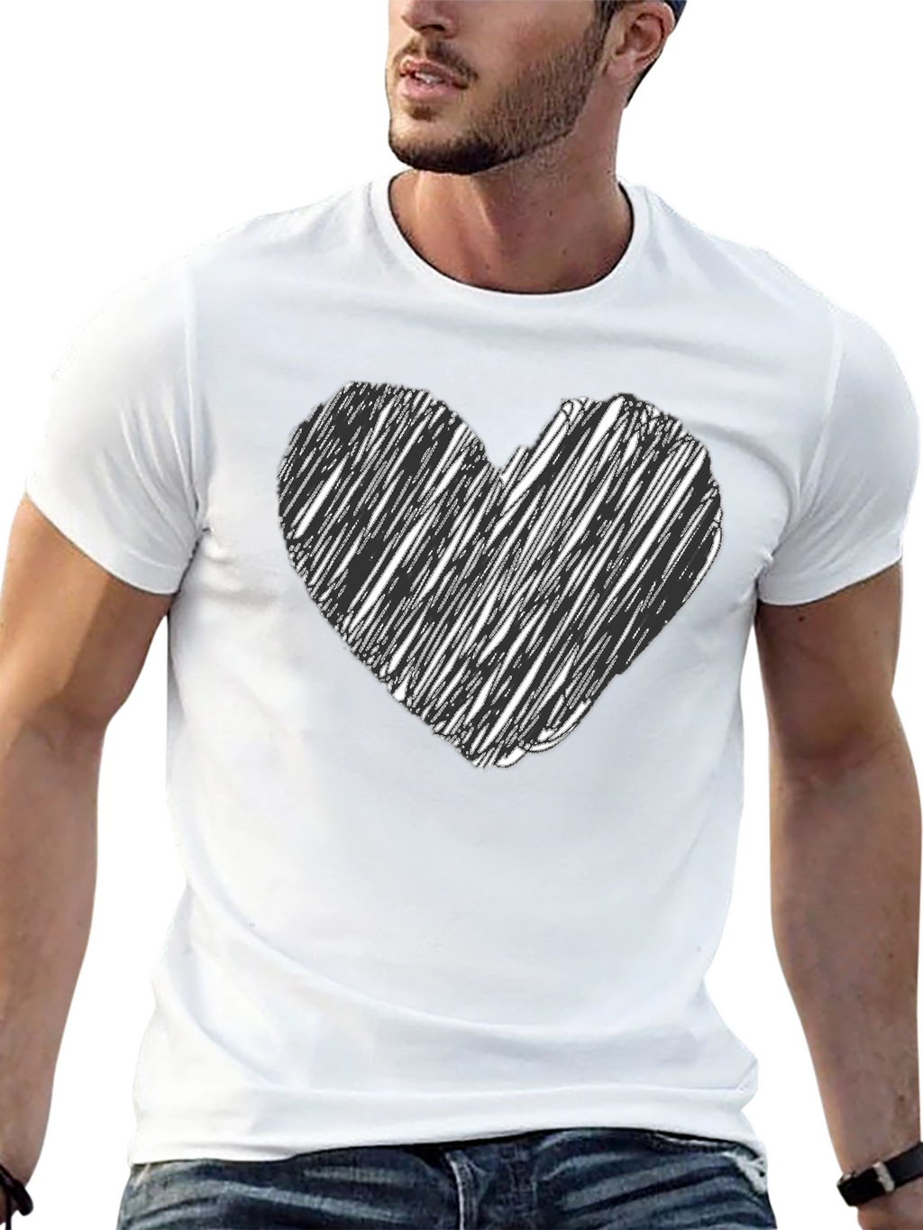 Heart Scribble Tee - Black Unisex Cotton T-Shirt