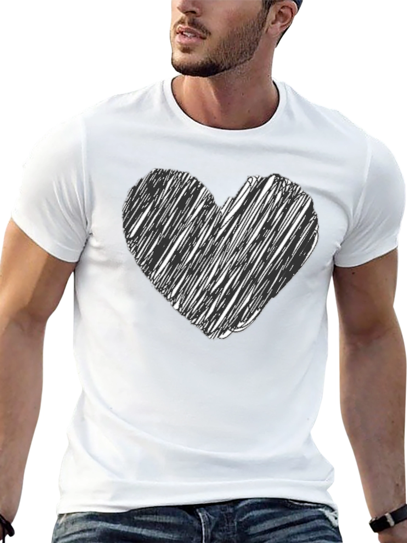 Heart Scribble Tee - Black Unisex Cotton T-Shirt