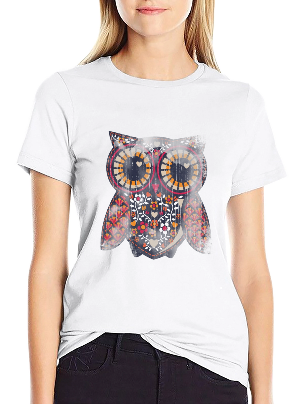 Owl Graphic Print Crew Neck Tee