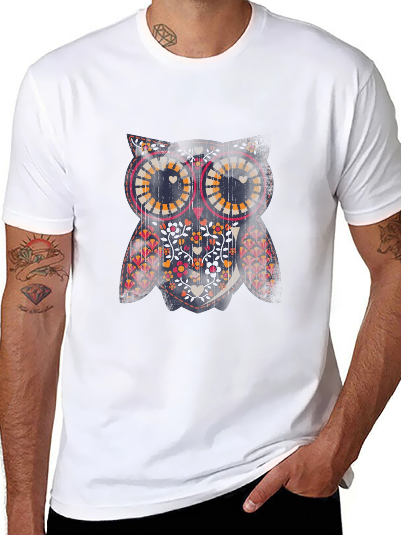 Owl Graphic Print Crew Neck Tee