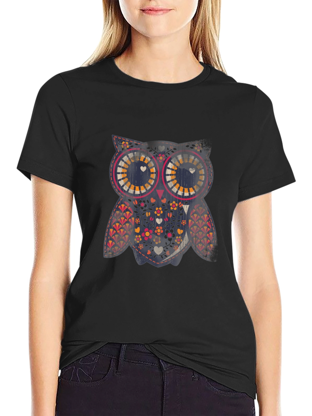 Owl Graphic Print Crew Neck Tee