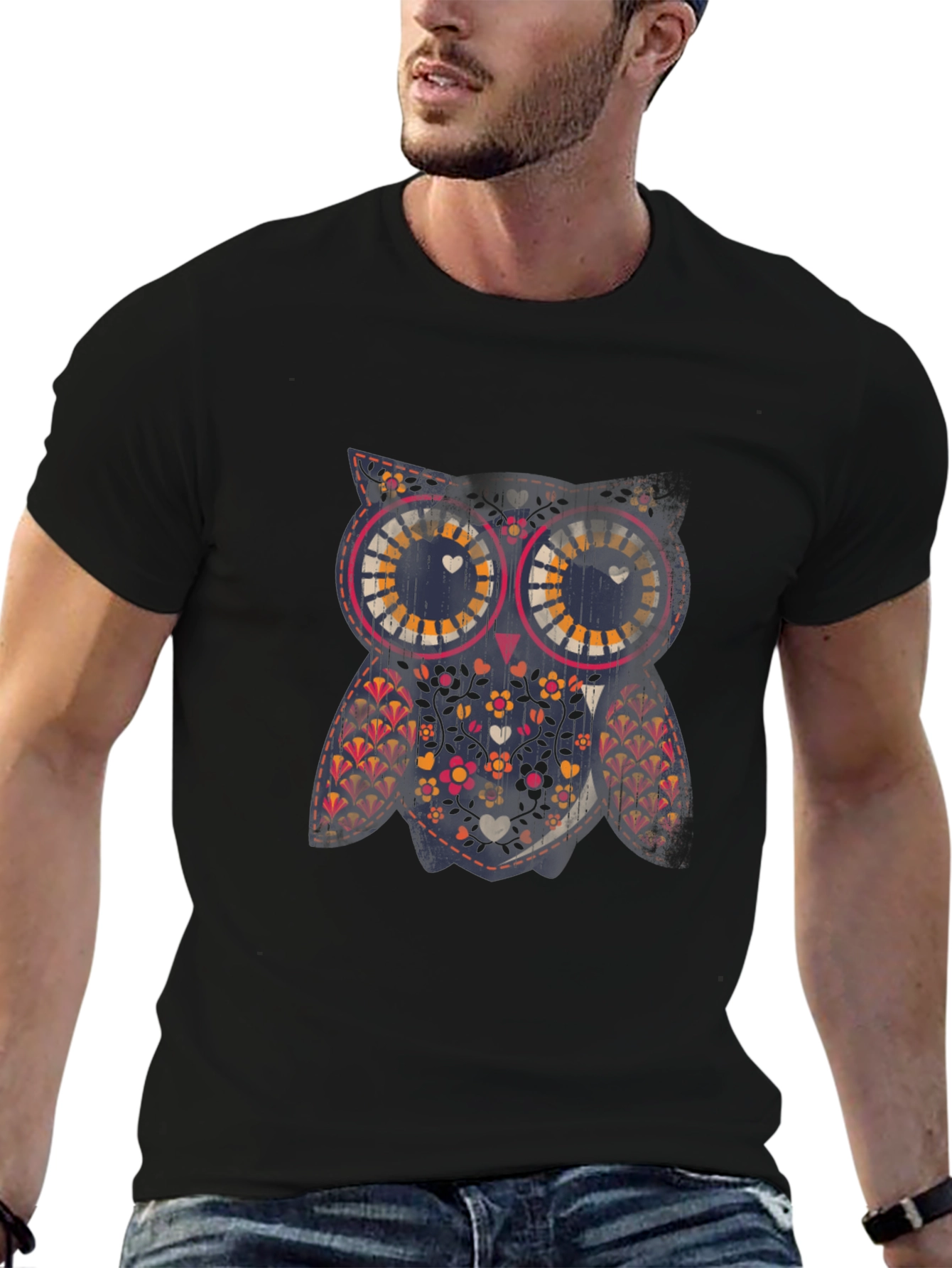 Owl Graphic Print Crew Neck Tee