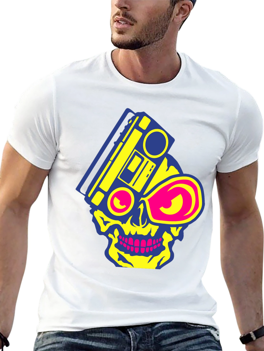 Skull Boombox Graphic Tee - Retro Music Style