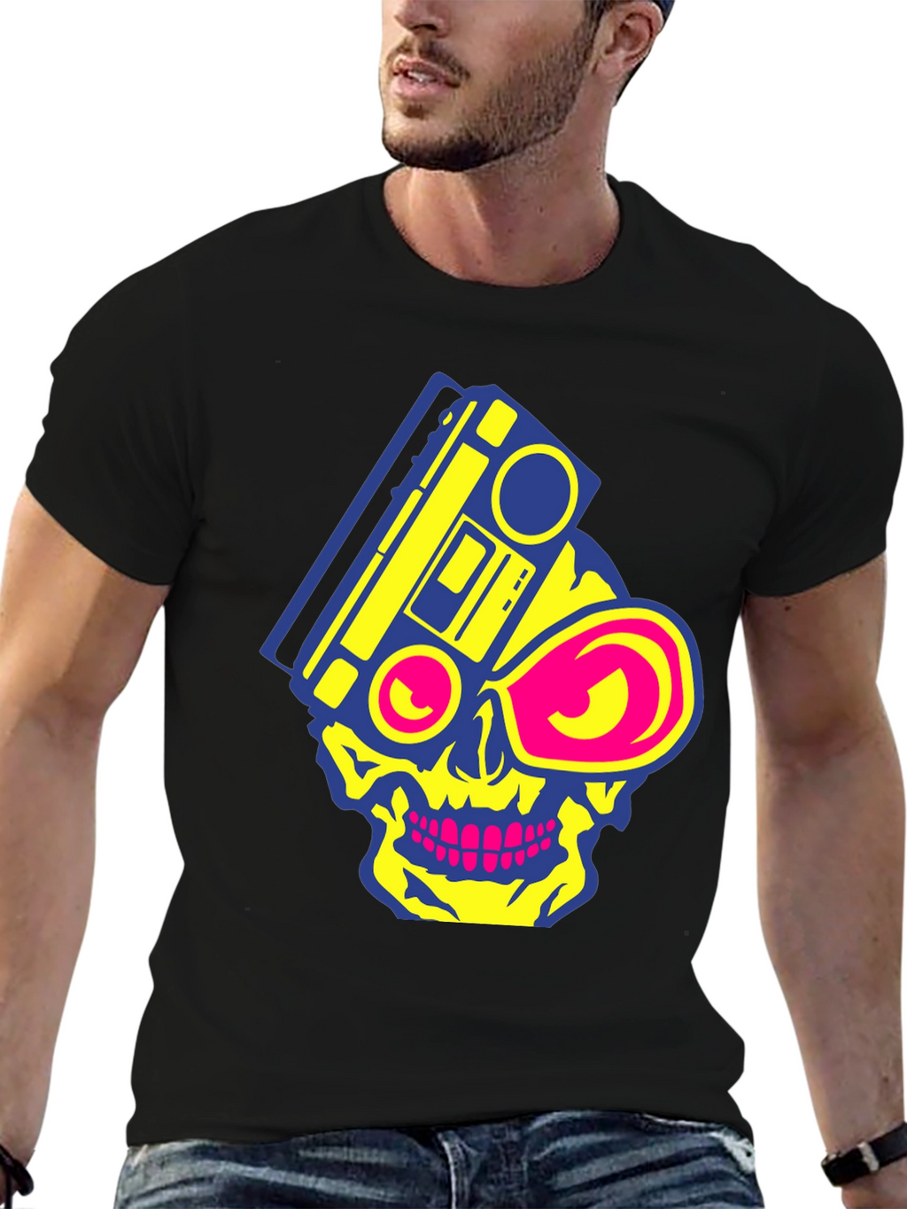 Skull Boombox Graphic Tee - Retro Music Style
