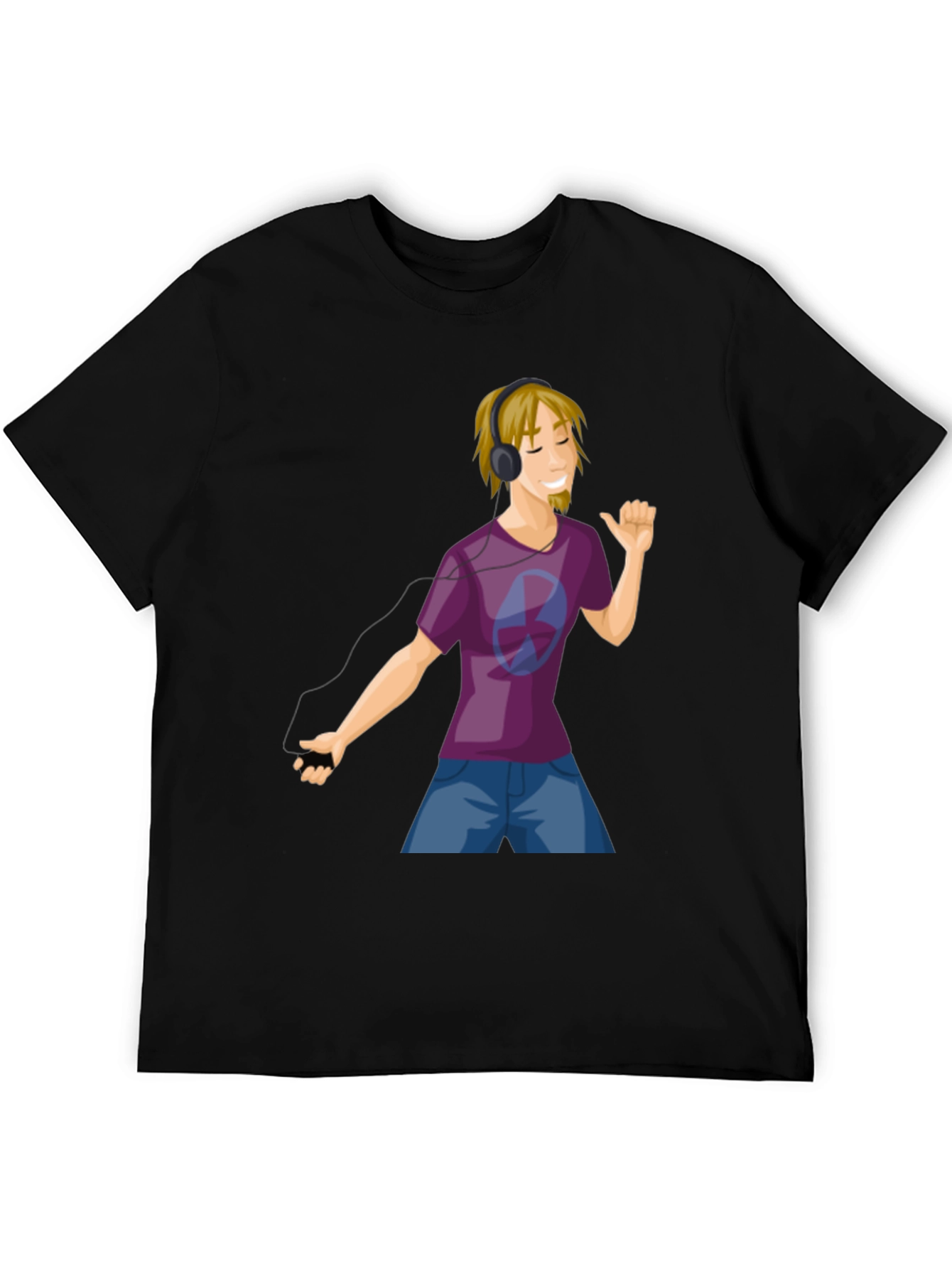 Mans Graphic Tee - Cartoon Music Lover