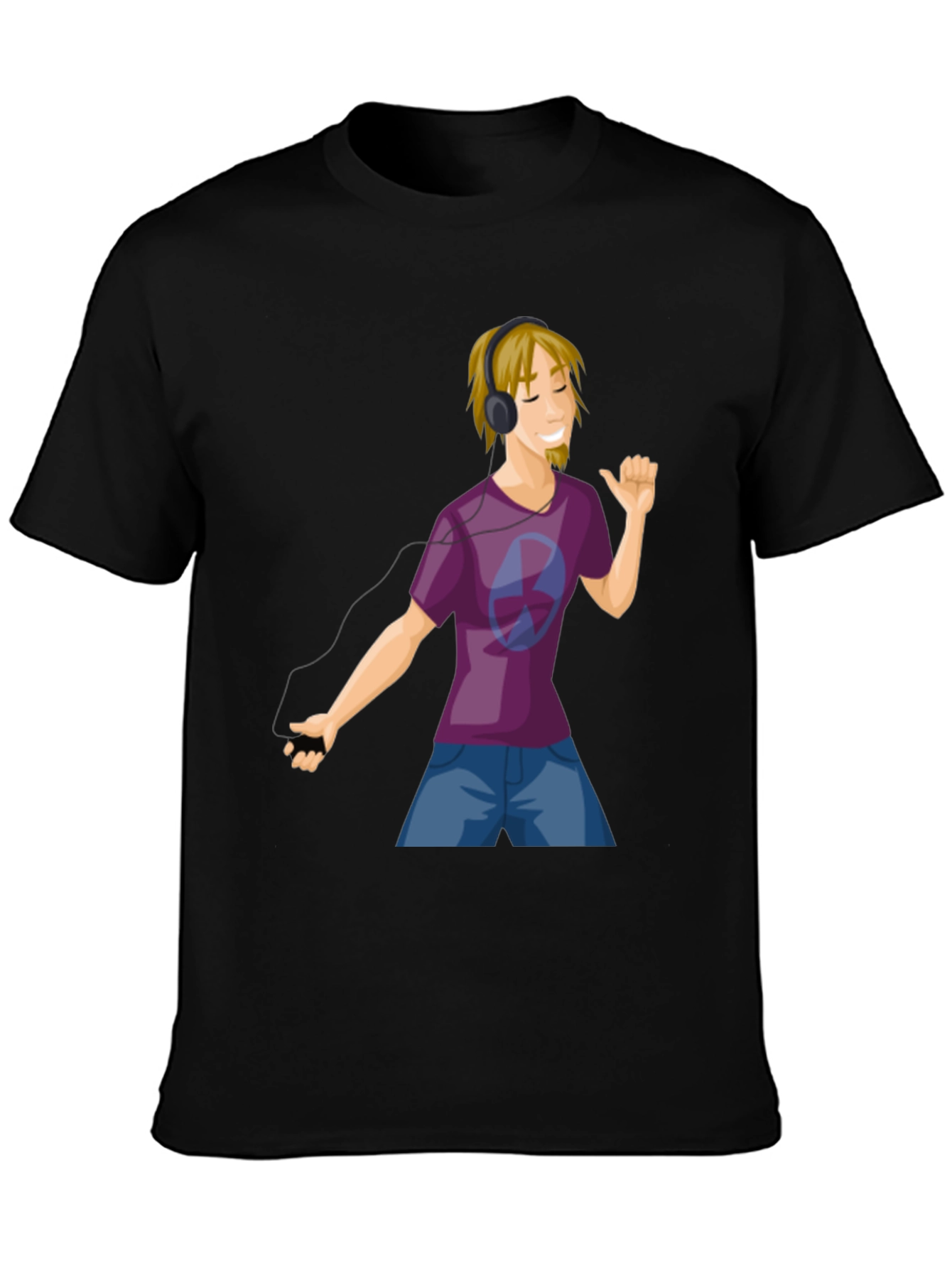 Mans Graphic Tee - Cartoon Music Lover