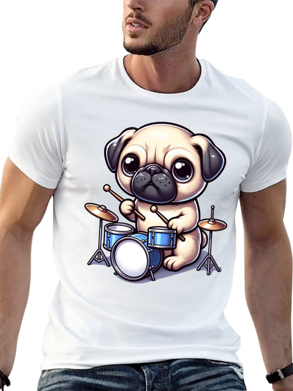 Pug Drummer Graphic Tee - Music Lovers T-Shirt