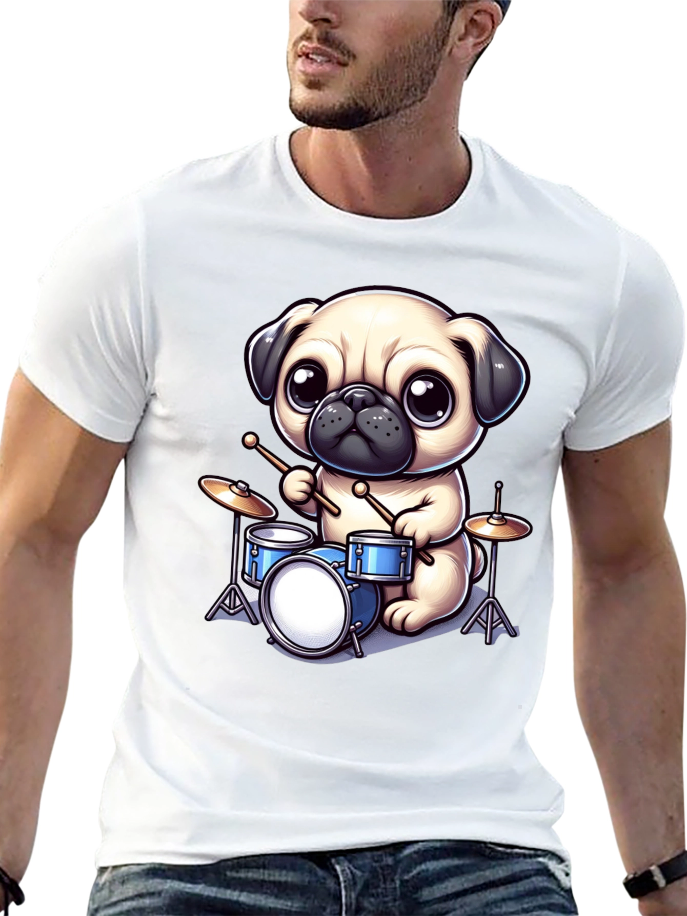 Pug Drummer Graphic Tee - Music Lovers T-Shirt