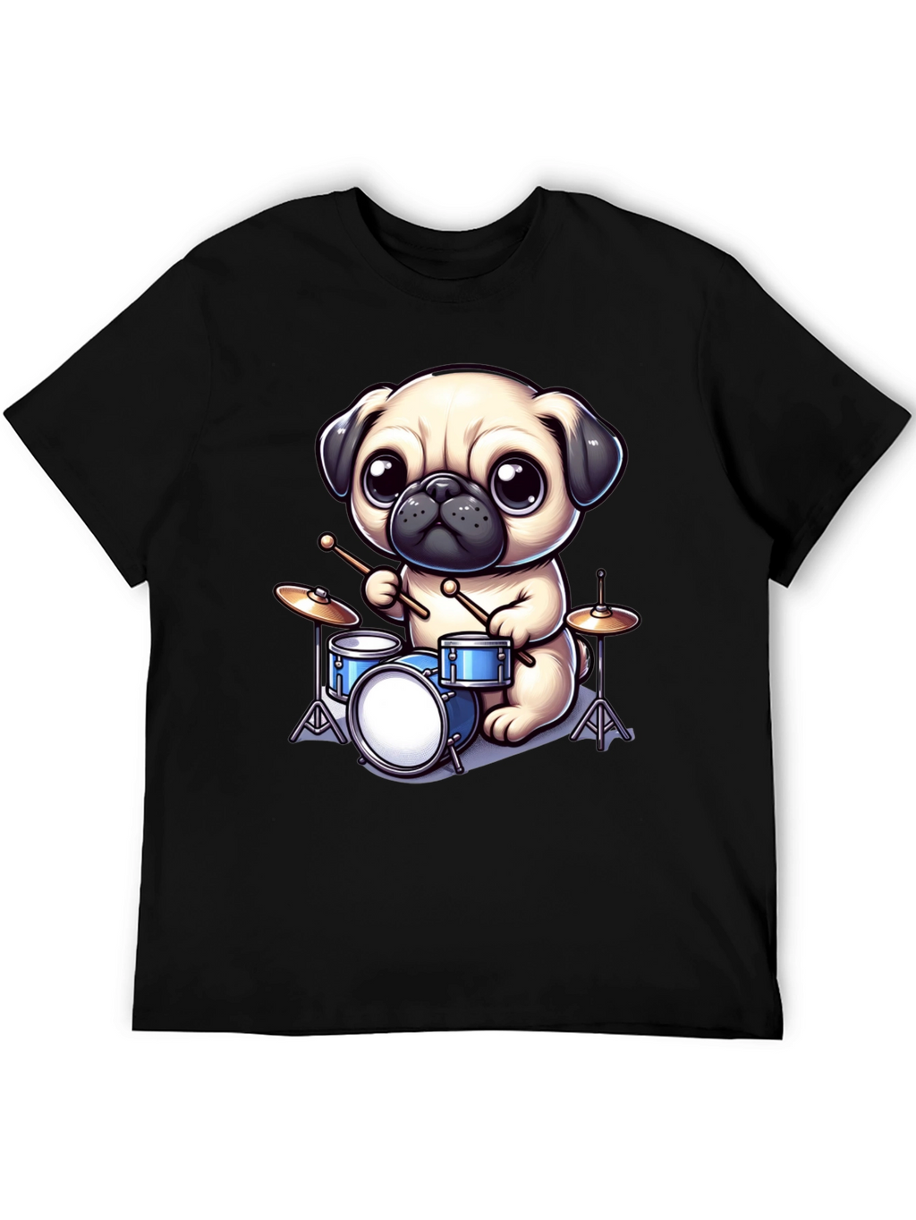 Pug Drummer Graphic Tee - Music Lovers T-Shirt