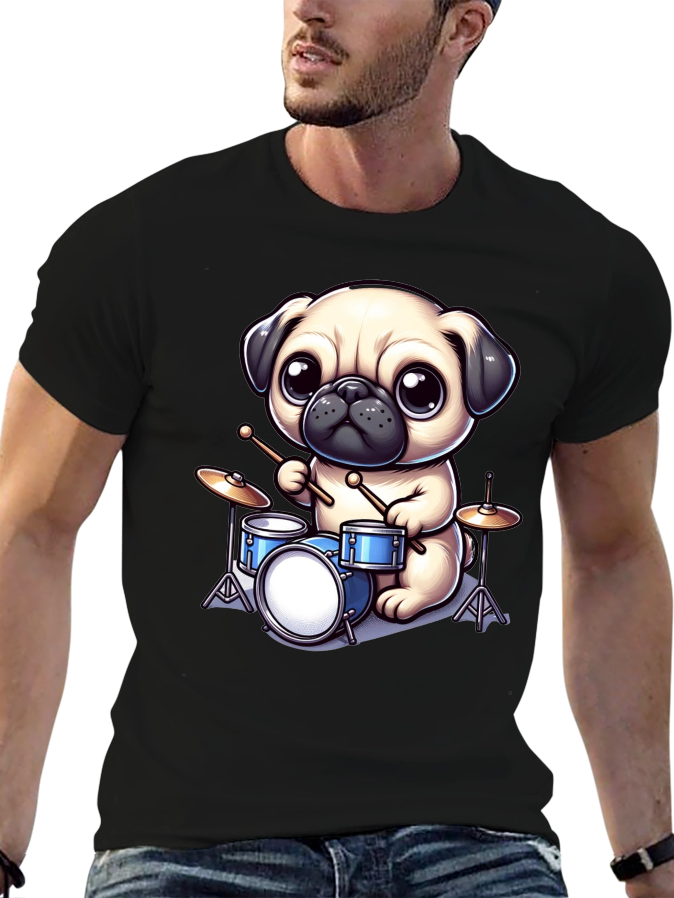 Pug Drummer Graphic Tee - Music Lovers T-Shirt