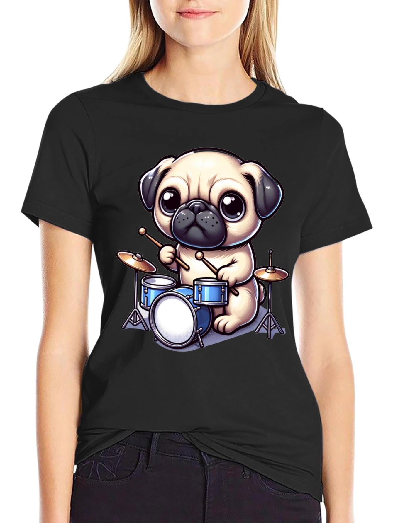 Pug Drummer Graphic Tee - Music Lovers T-Shirt