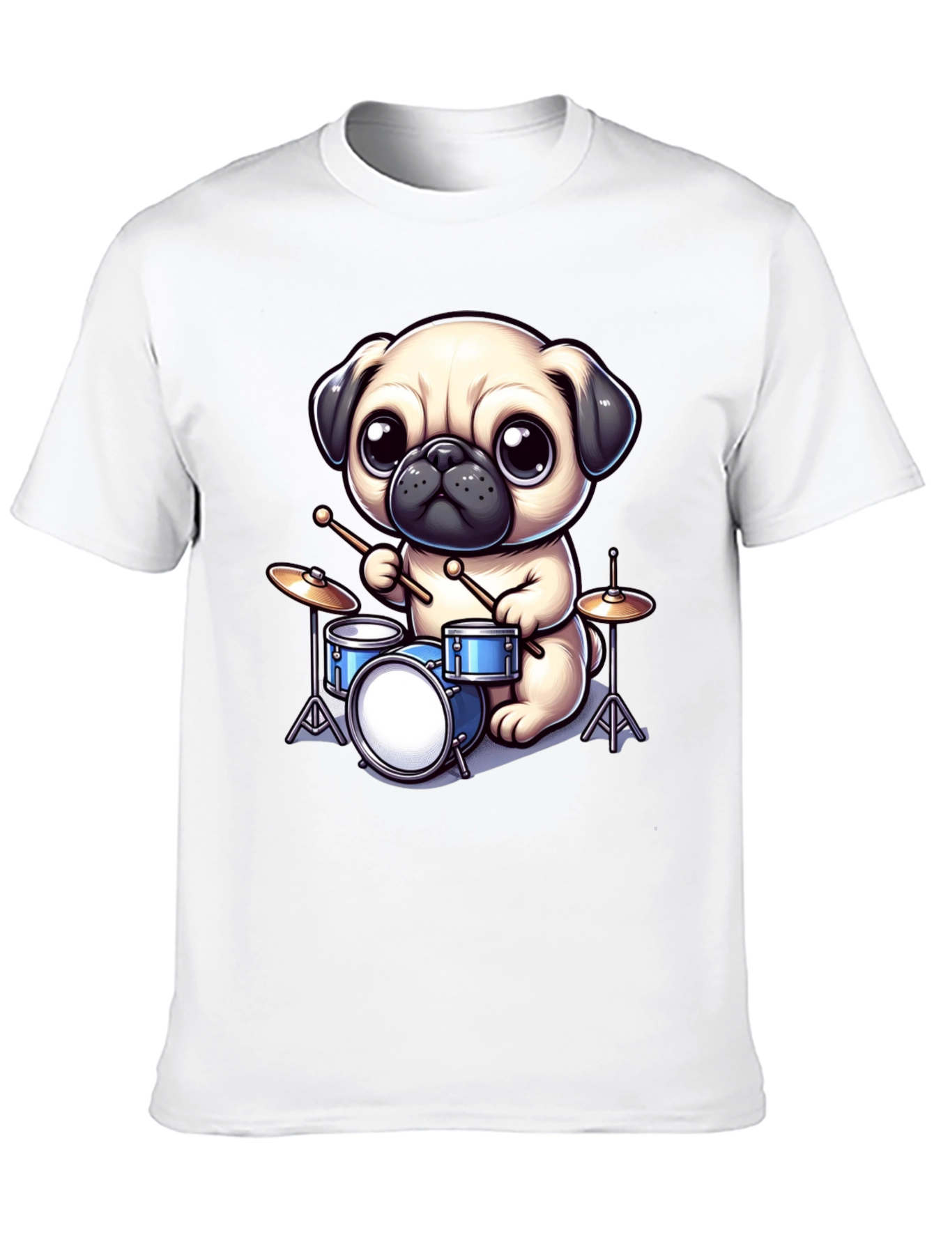 Pug Drummer Graphic Tee - Music Lovers T-Shirt