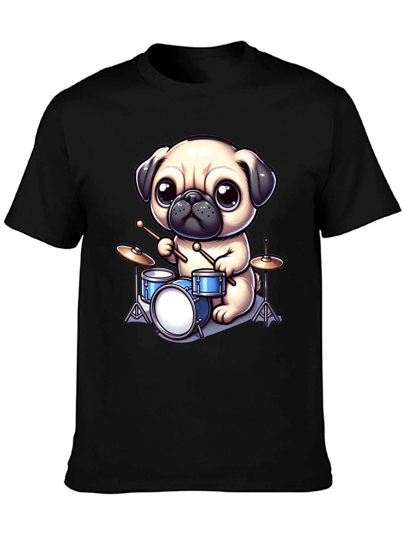 Pug Drummer Graphic Tee - Music Lovers T-Shirt