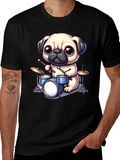 Pug Drummer Graphic Tee - Music Lovers T-Shirt