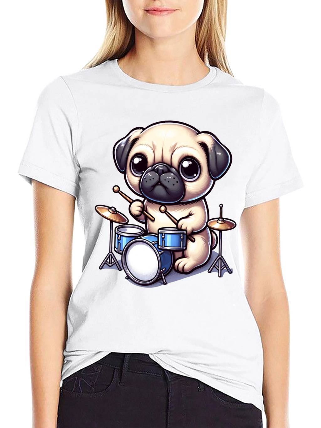 Pug Drummer Graphic Tee - Music Lovers T-Shirt