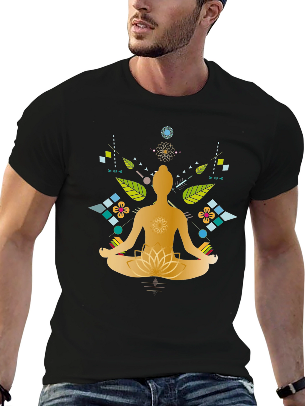 Meditative Lotus Graphic Tee - Black
