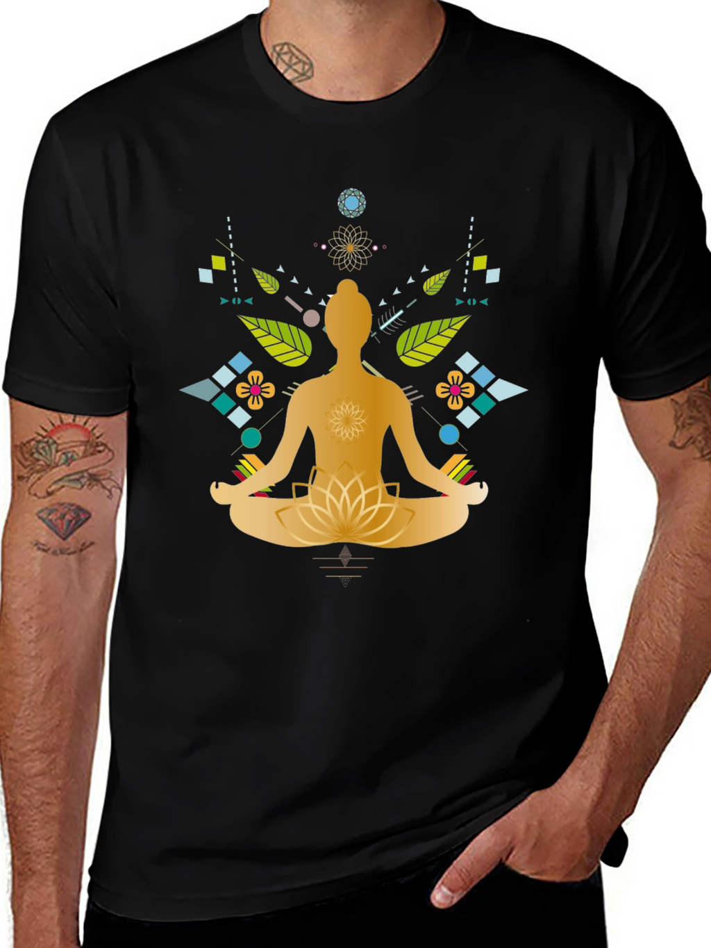 Meditative Lotus Graphic Tee - Black