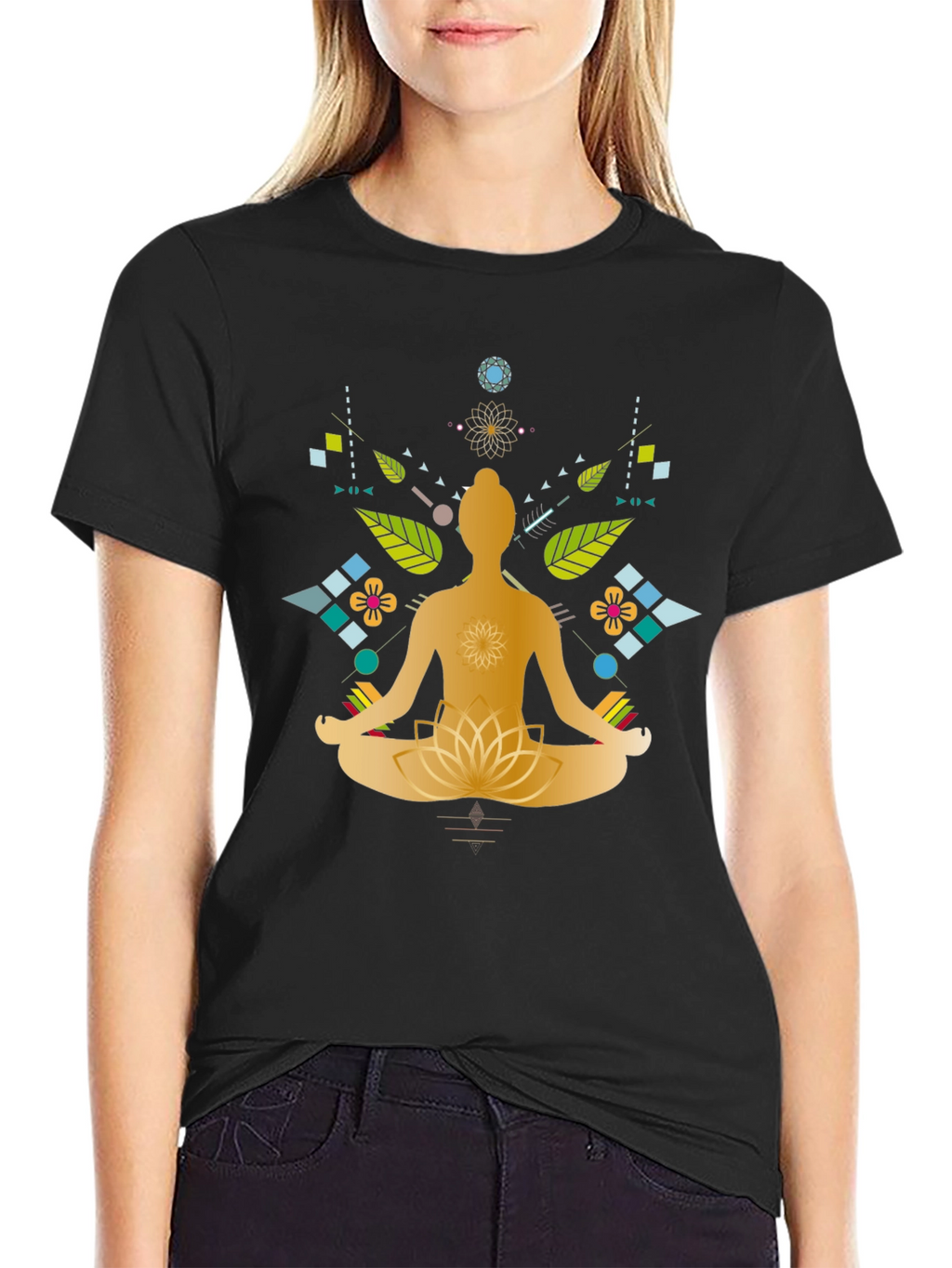 Meditative Lotus Graphic Tee - Black