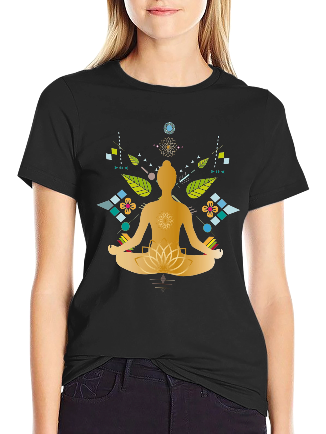 Meditative Lotus Graphic Tee - Black
