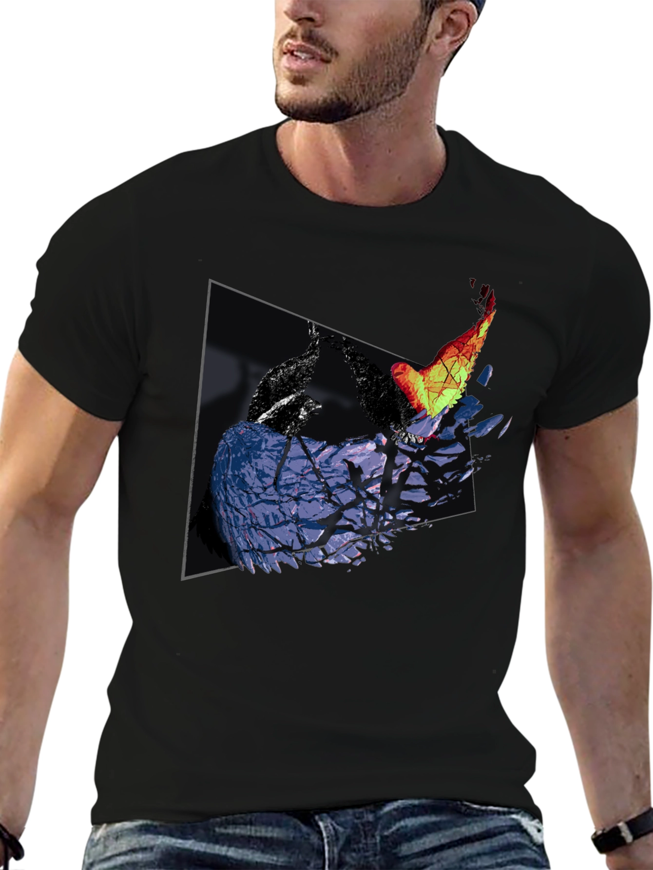Abstract Bird Graphic Print Tee