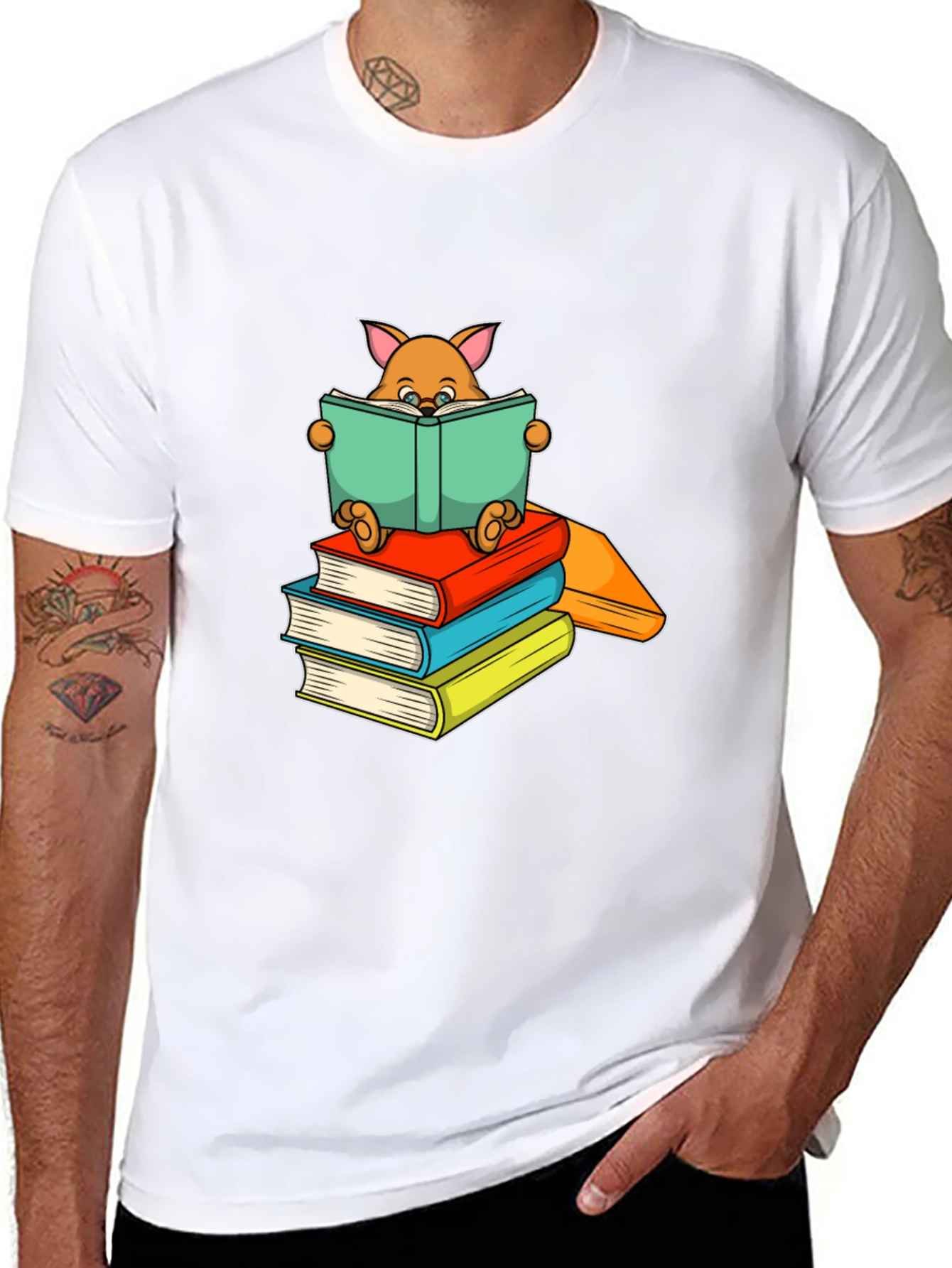 Bookworm Cat T-Shirt - Black